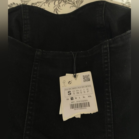 BNWT ZARA Denim Pants Jumpsuit Black with Sweetheart Top Size Small - Picture 8 of 8